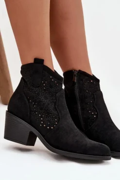 Botki Damskie Ażurowe Na Obcasie S.Barski HY52-529 Czarne