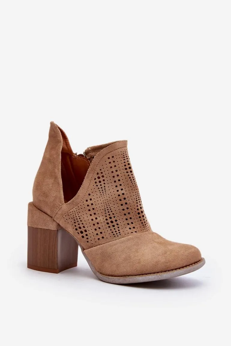 Botki Damskie Ażurowe Na Słupku Beżowe Niartima