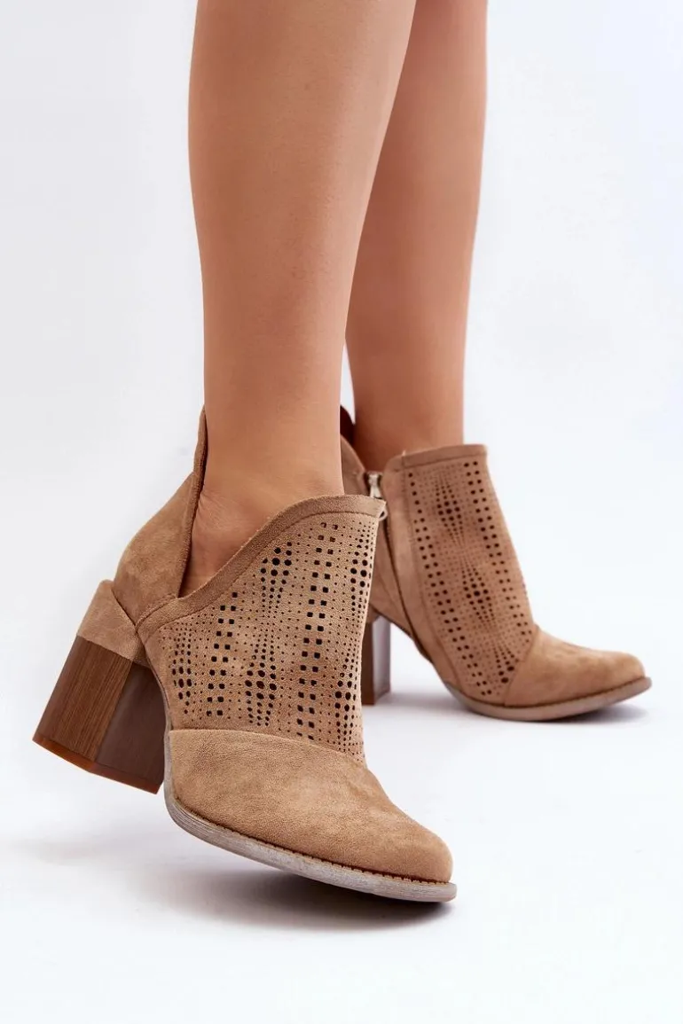 Botki Damskie Ażurowe Na Słupku Beżowe Niartima
