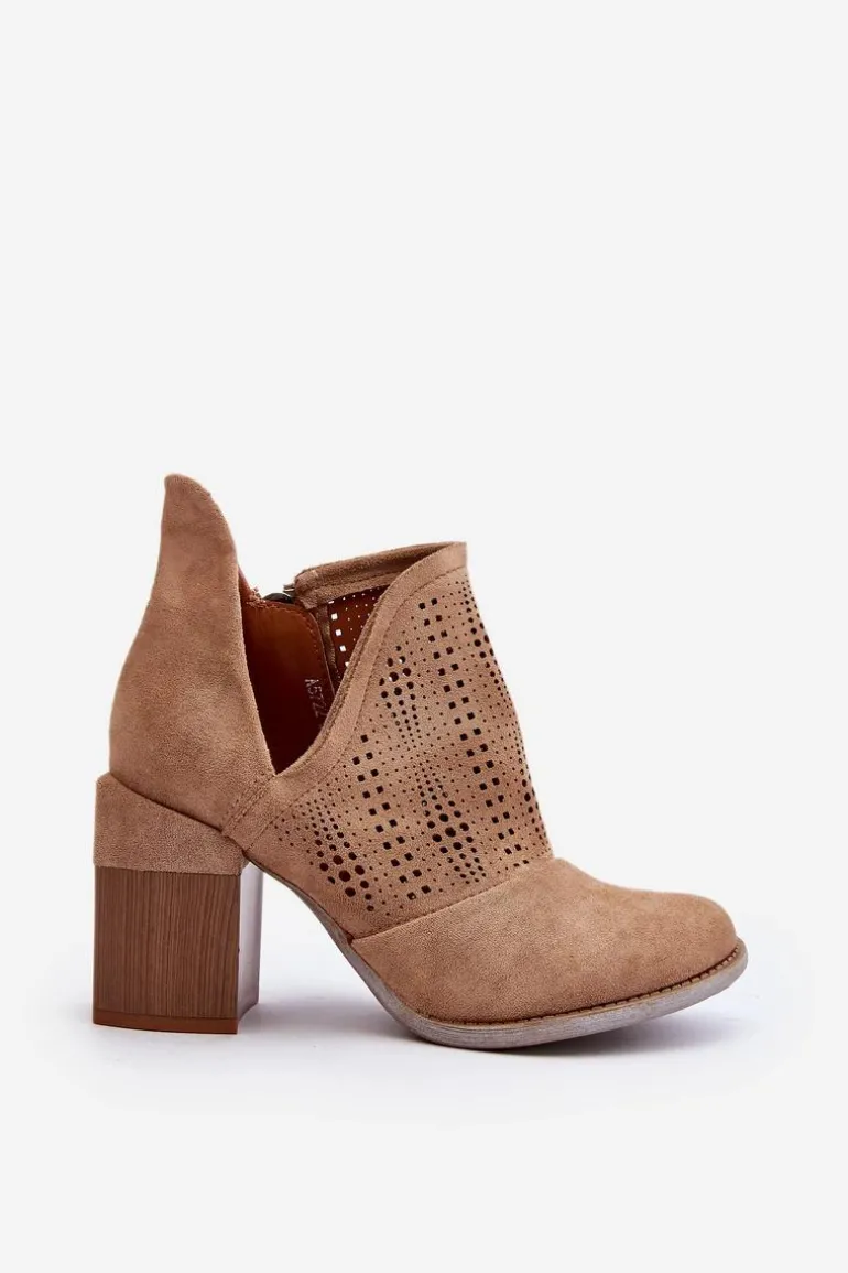 Botki Damskie Ażurowe Na Słupku Beżowe Niartima