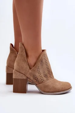 Botki Damskie Ażurowe Na Słupku Beżowe Niartima