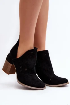 Botki Damskie Ażurowe Na Słupku Czarne Niartima