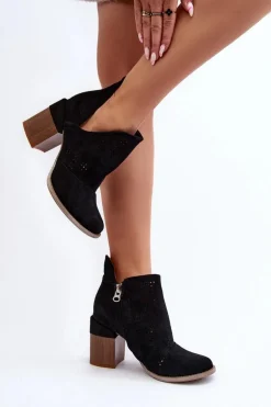 Botki Damskie Ażurowe Na Słupku Czarne Niartima