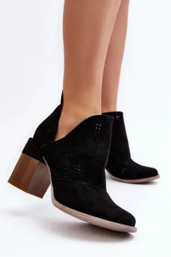 Botki Damskie Ażurowe Na Słupku Czarne Niartima
