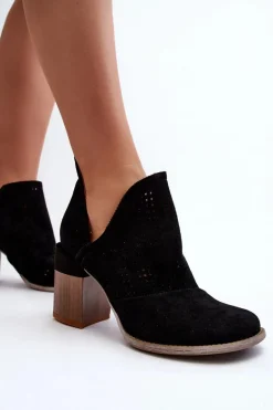 Botki Damskie Ażurowe Na Słupku Czarne Niartima