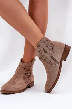 Botki Damskie Ażurowe Na Zamek Beżowe S.Barski HY42-081