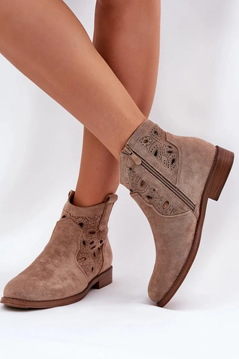 Botki Damskie Ażurowe Na Zamek Beżowe S.Barski HY42-081