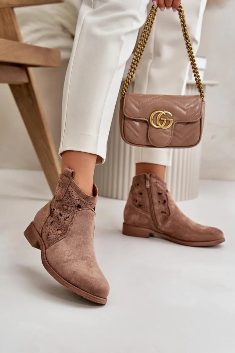 Botki Damskie Ażurowe Na Zamek Brązowe S.Barski HY42-081