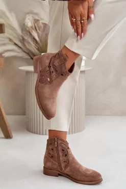 Botki Damskie Ażurowe Na Zamek Brązowe S.Barski HY42-081