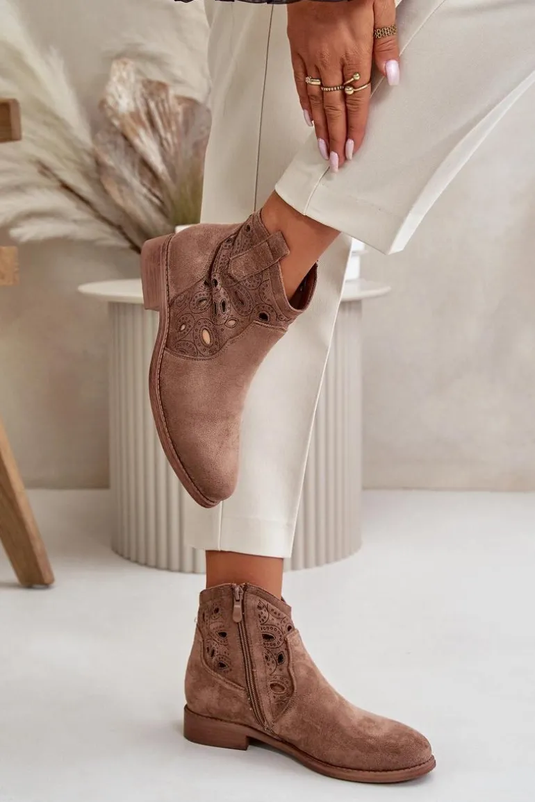 Botki Damskie Ażurowe Na Zamek Brązowe S.Barski HY42-081