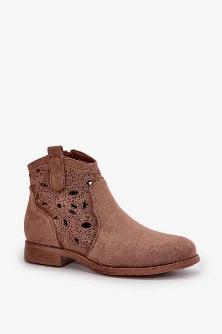 Botki Damskie Ażurowe Na Zamek Brązowe S.Barski HY42-081