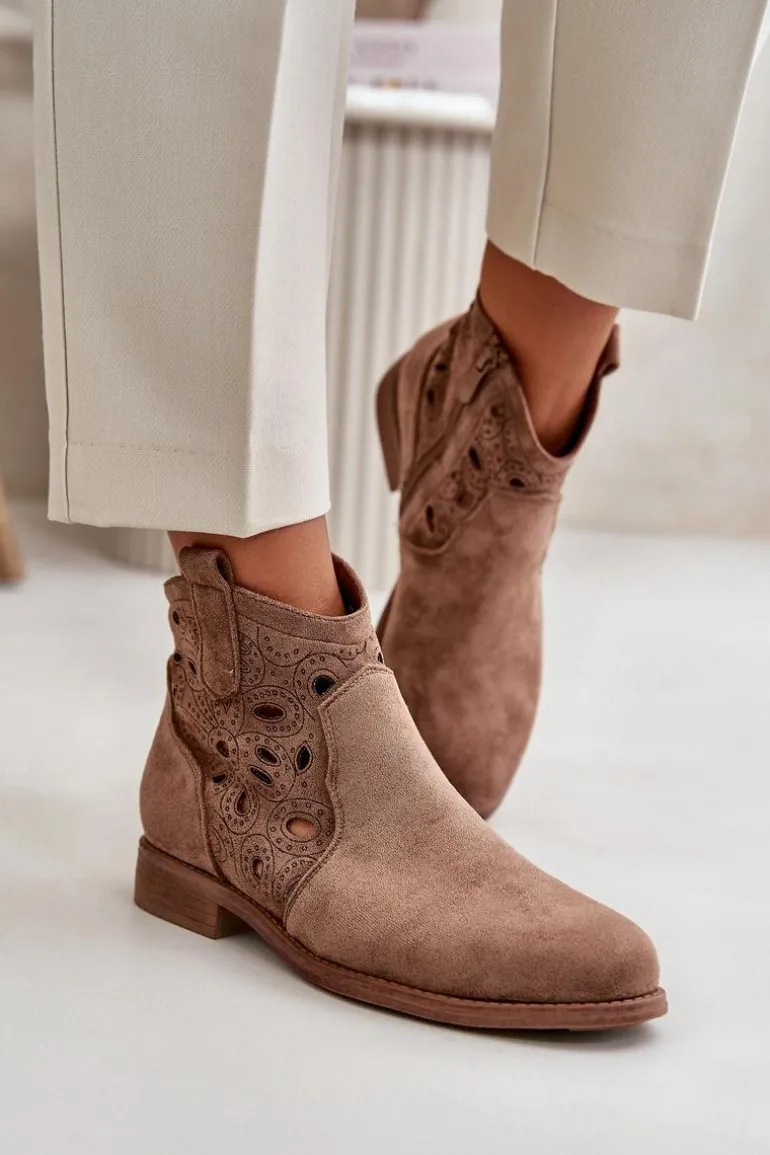 Botki Damskie Ażurowe Na Zamek Brązowe S.Barski HY42-081