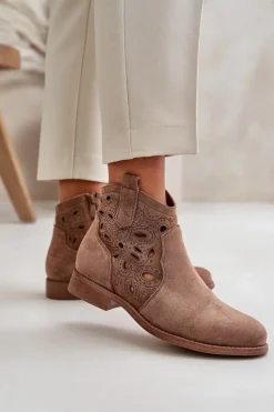 Botki Damskie Ażurowe Na Zamek Brązowe S.Barski HY42-081