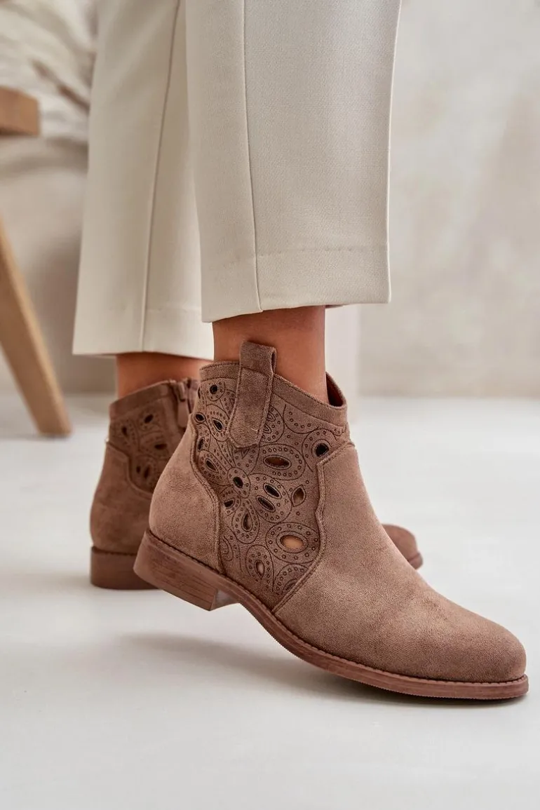 Botki Damskie Ażurowe Na Zamek Brązowe S.Barski HY42-081