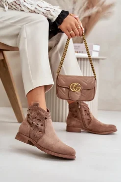 Botki Damskie Ażurowe Na Zamek Brązowe S.Barski HY42-081