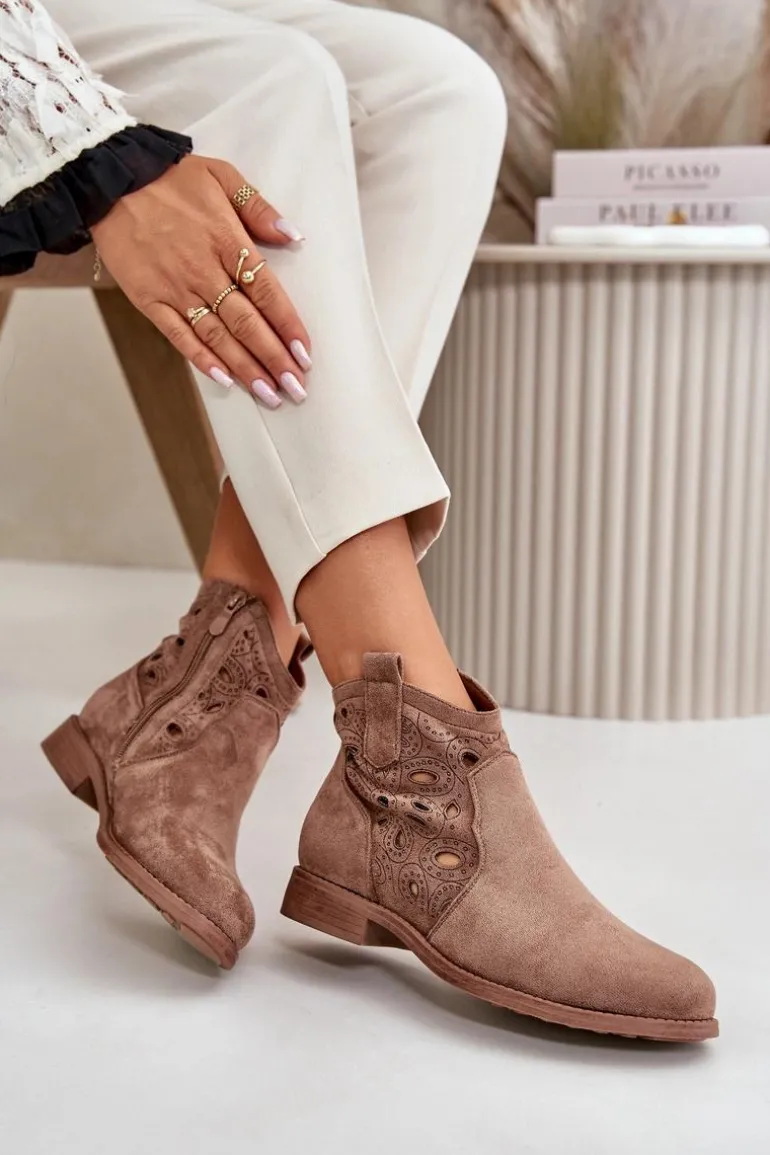 Botki Damskie Ażurowe Na Zamek Brązowe S.Barski HY42-081