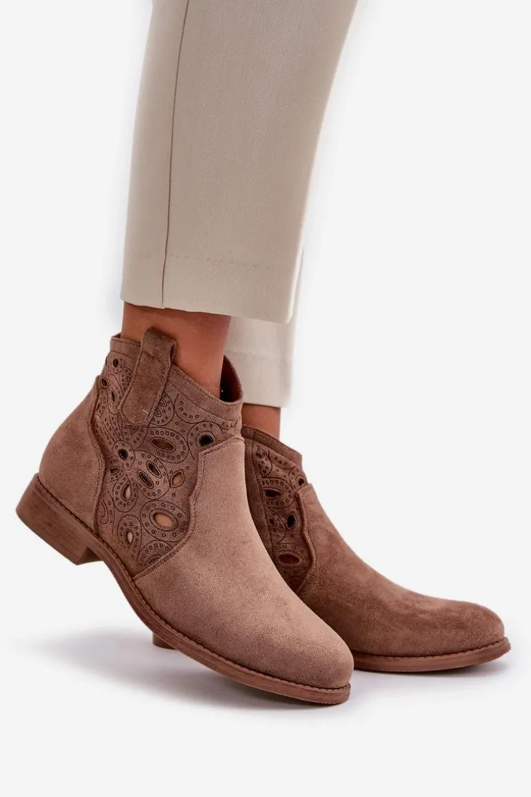 Botki Damskie Ażurowe Na Zamek Brązowe S.Barski HY42-081