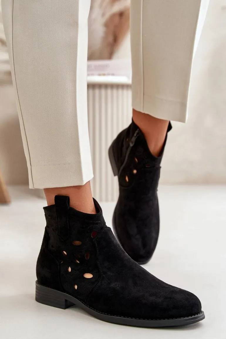 Botki Damskie Ażurowe Na Zamek Czarne S.Barski HY42-081