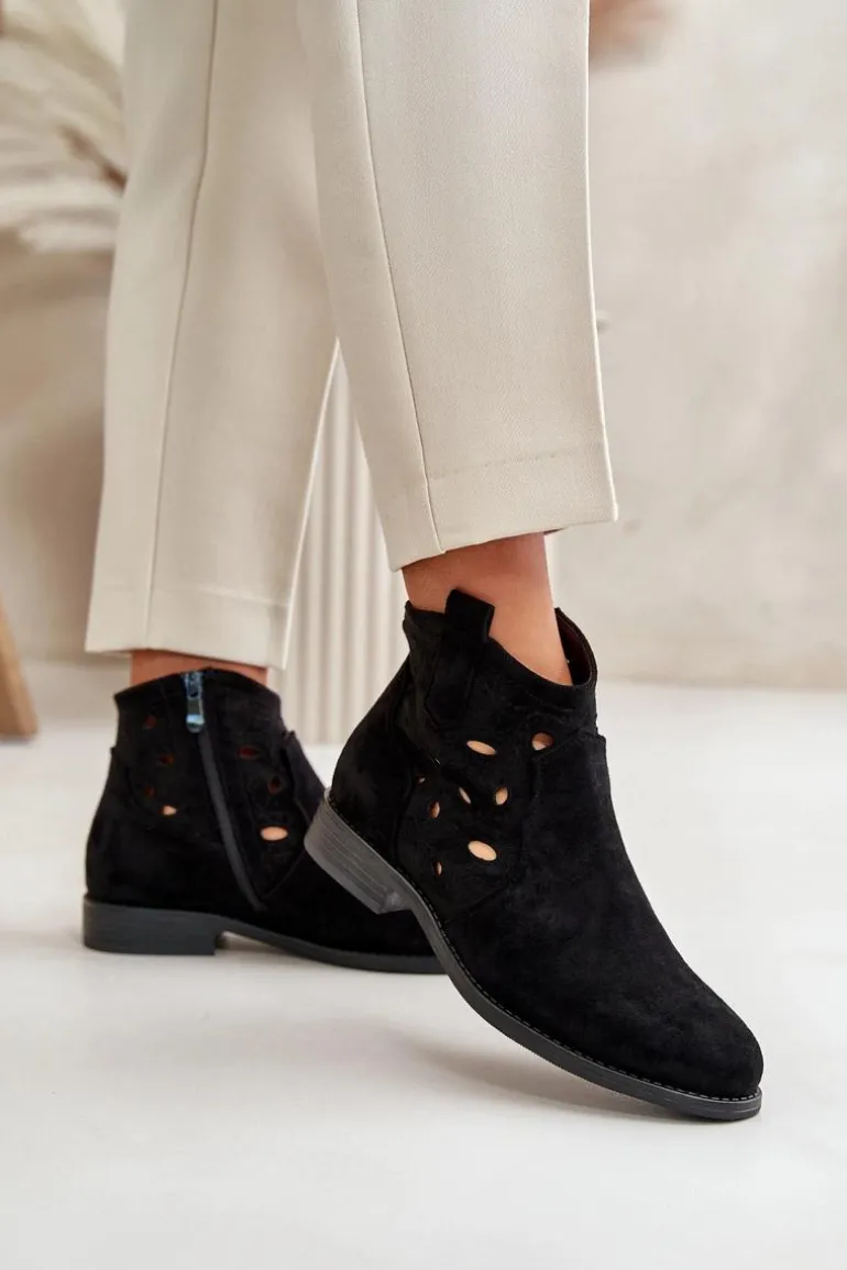 Botki Damskie Ażurowe Na Zamek Czarne S.Barski HY42-081