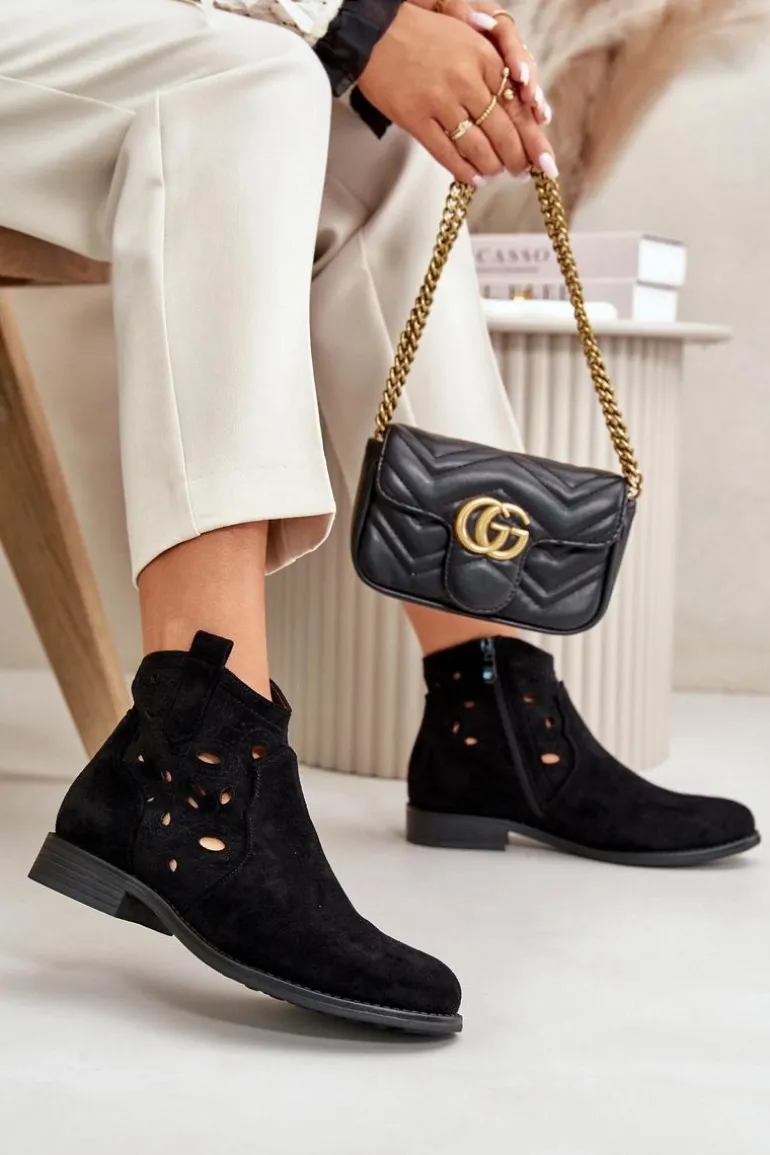 Botki Damskie Ażurowe Na Zamek Czarne S.Barski HY42-081