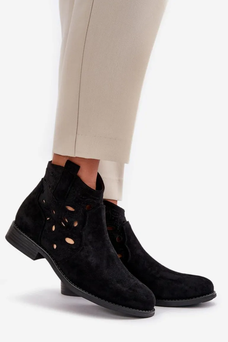 Botki Damskie Ażurowe Na Zamek Czarne S.Barski HY42-081