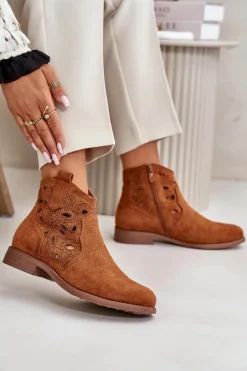 Botki Damskie Ażurowe Na Zamek Camel S.Barski HY42-081