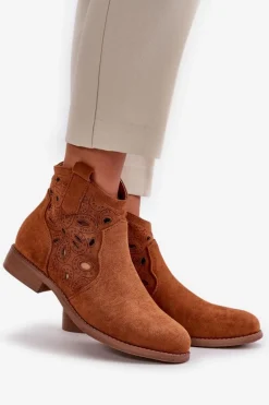 Botki Damskie Ażurowe Na Zamek Camel S.Barski HY42-081