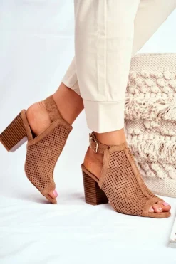 Botki Damskie Ażurowe Peep Toe Camel Paradise