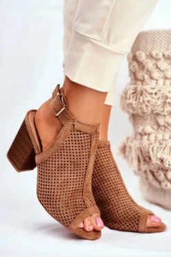 Botki Damskie Ażurowe Peep Toe Camel Paradise