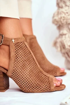 Botki Damskie Ażurowe Peep Toe Camel Paradise