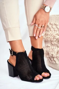 Botki Damskie Ażurowe Peep Toe Czarne Paradise