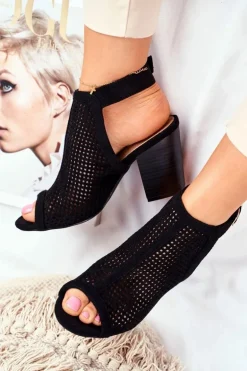 Botki Damskie Ażurowe Peep Toe Czarne Paradise