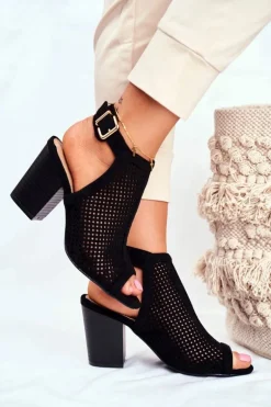 Botki Damskie Ażurowe Peep Toe Czarne Paradise