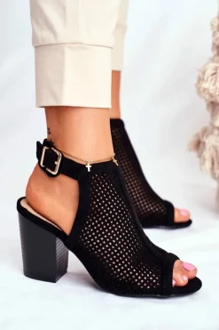Botki Damskie Ażurowe Peep Toe Czarne Paradise