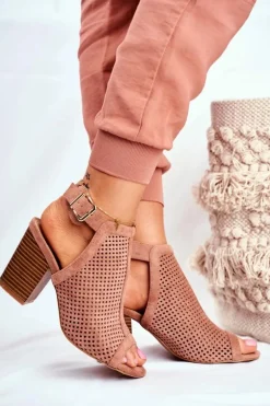 Botki Damskie Ażurowe Peep Toe Różowe Paradise