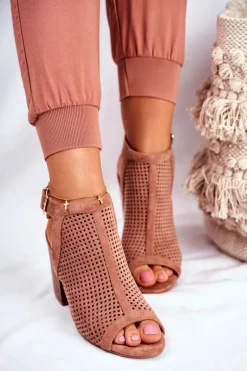 Botki Damskie Ażurowe Peep Toe Różowe Paradise