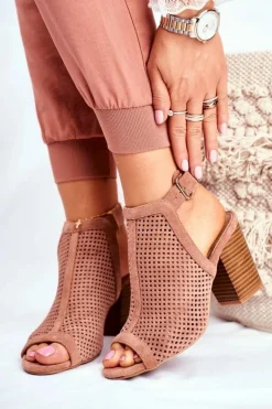 Botki Damskie Ażurowe Peep Toe Różowe Paradise