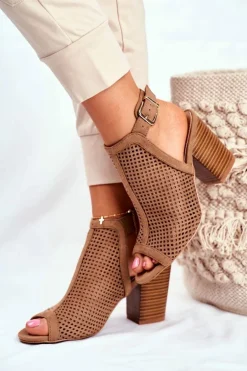 Botki Damskie Ażurowe Peep Toe Beżowe Paradise