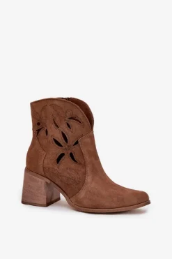 Botki Damskie Ażurowe Z Naturalnego Zamszu Na Słupku Zazoo 3690 Brązowe