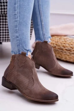 Botki Damskie Beżowe Skórzane Exquisite 1166