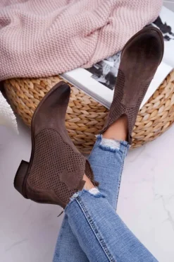 Botki Damskie Beżowe Skórzane Exquisite 1166