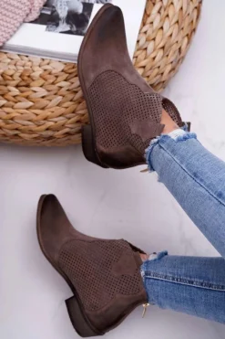 Botki Damskie Beżowe Skórzane Exquisite 1166