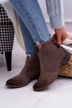 Botki Damskie Beżowe Skórzane Exquisite 1166