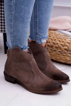 Botki Damskie Beżowe Skórzane Exquisite 1166