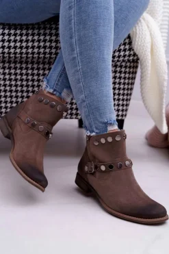 Botki Damskie Beżowe Welurowe Exquisite 1172