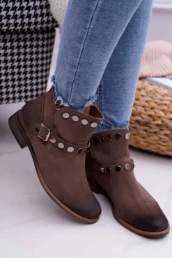 Botki Damskie Beżowe Welurowe Exquisite 1172