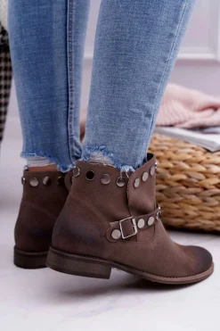 Botki Damskie Beżowe Welurowe Exquisite 1172