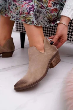 Botki Damskie Beżowe Wiosenne Skórzane Anabella