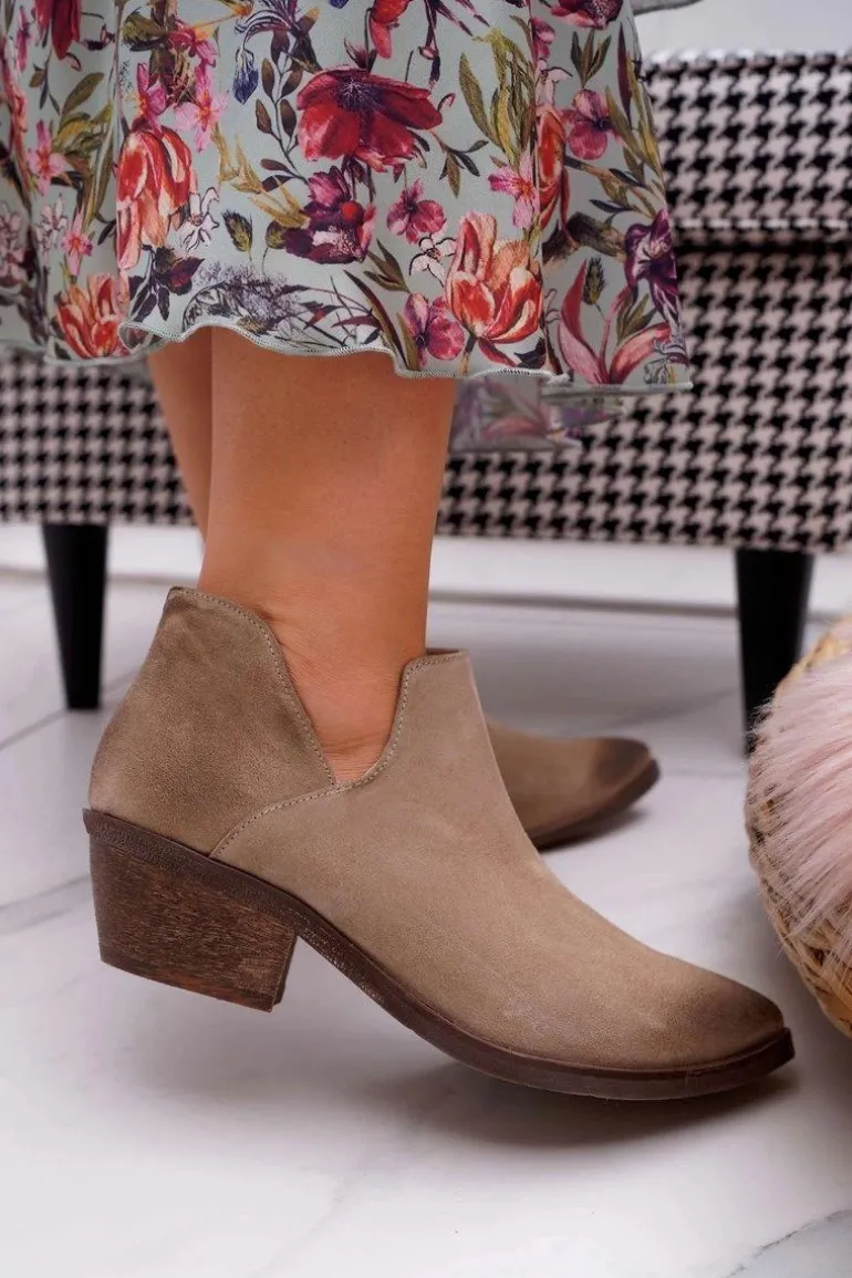 Botki Damskie Beżowe Wiosenne Skórzane Anabella