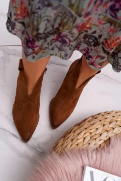 Botki Damskie Brązowe Skórzane na Obcasie Chavai